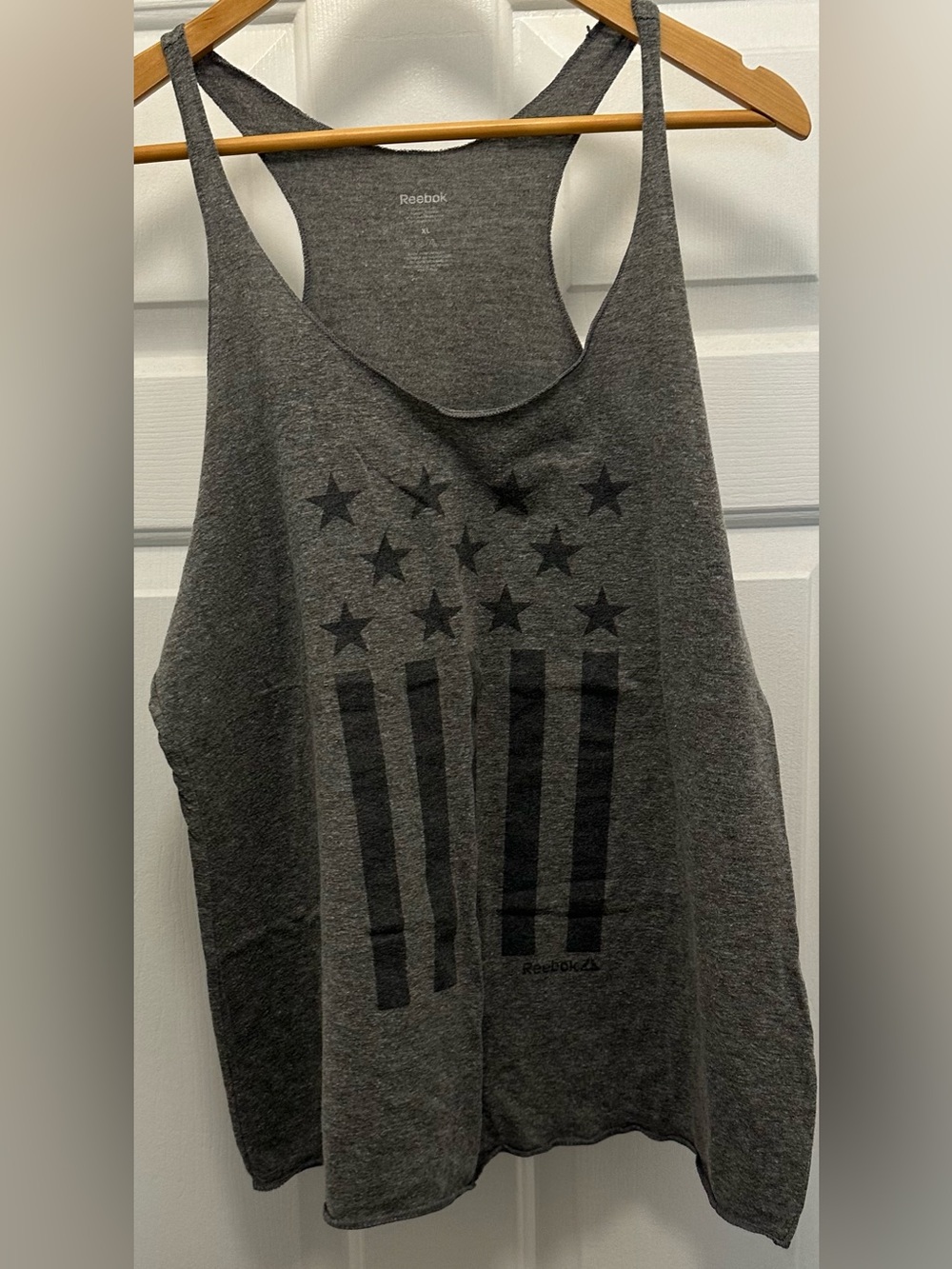 Women’s Reebok Dark Gray Racerback Tank with Star Stripe Graphic Size XL